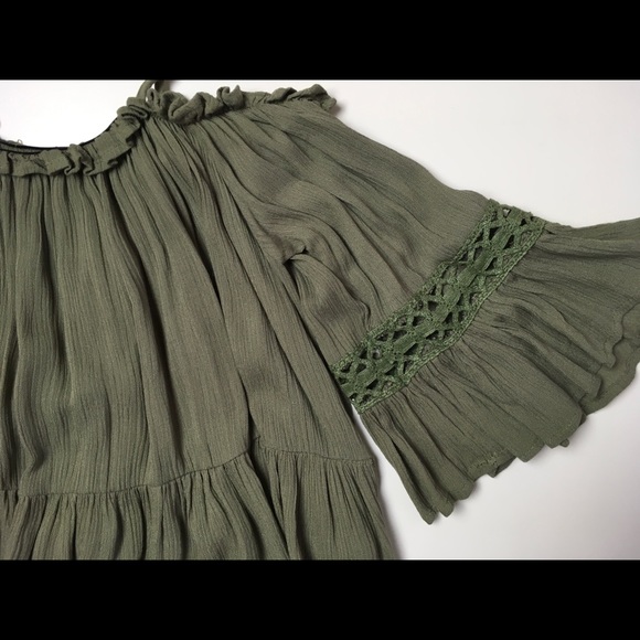 Olive Off the Shoulder Ruffle Top - Picture 2 of 3